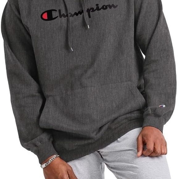 CHAMPION NEW Men's Powerblend Script Logo Hoodie Sweatshirt Grey Medium - Picture 4 of 8